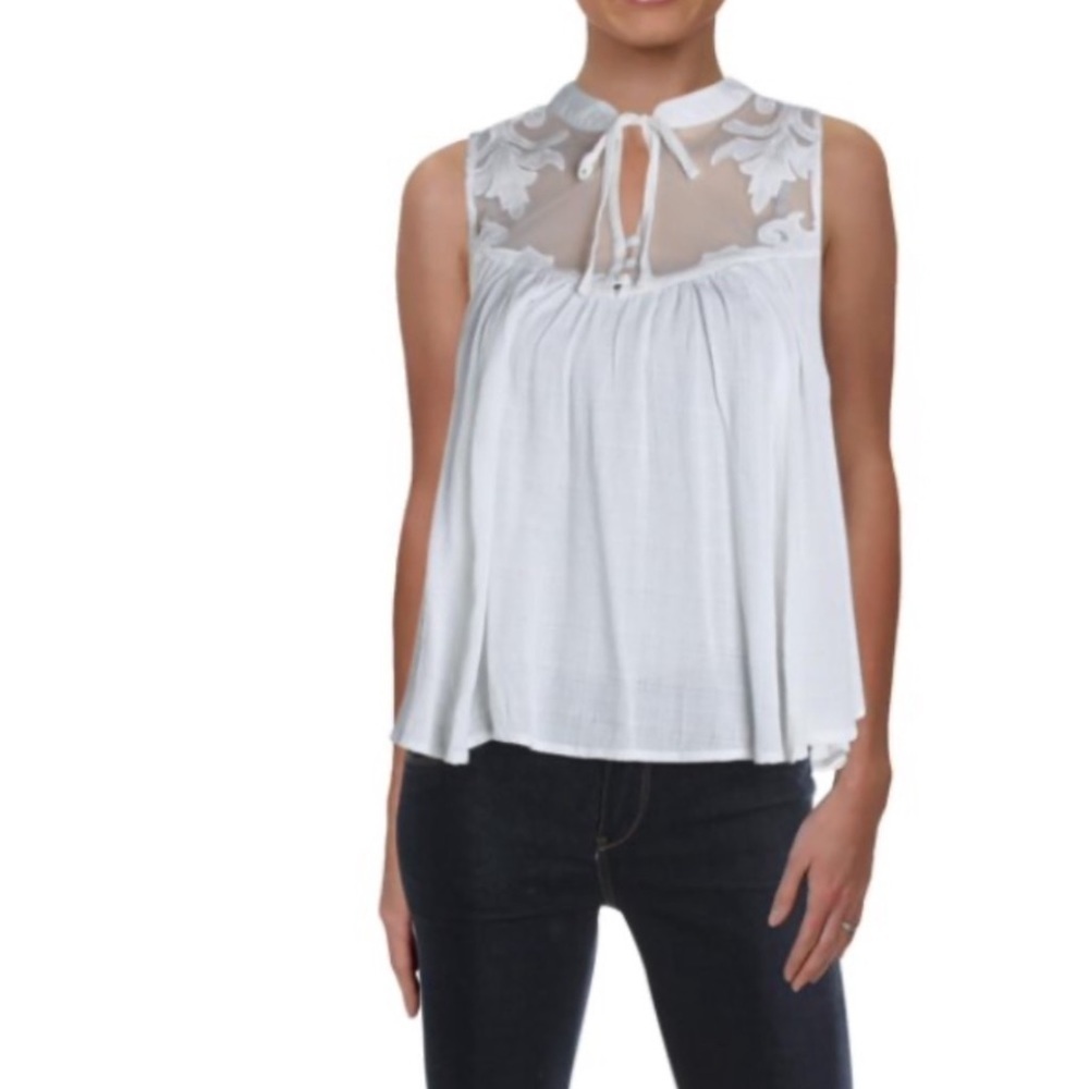 Free People White Lace and Mesh Blouse, S